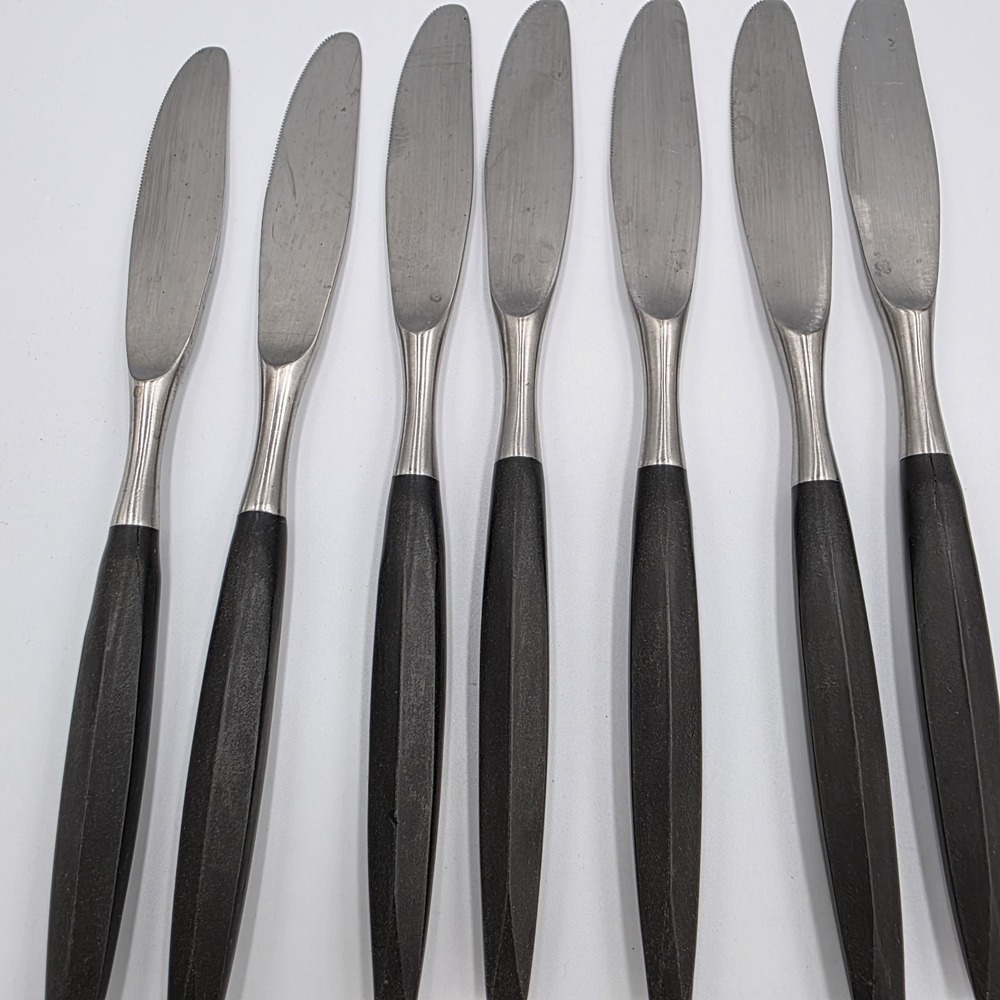 Viking Forged Stainless Steel Knives Japan 8 Piece Cosmic Black Metal Handle VTG - Picture 2 of 5
